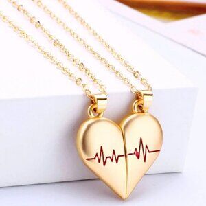 Gold Heartbeat Couple Love Necklace Matching, Friend, Wife, Girlfriend Gift